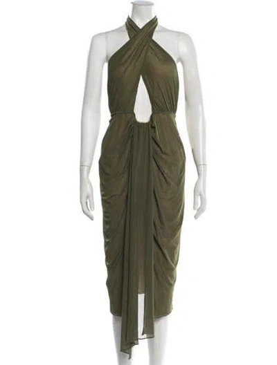 Pre-owned Retroféte Patterned Midi Length Dress In Green
