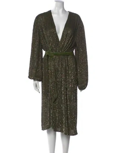 Pre-owned Retroféte Patterned Midi Length Dress In Green/metallic