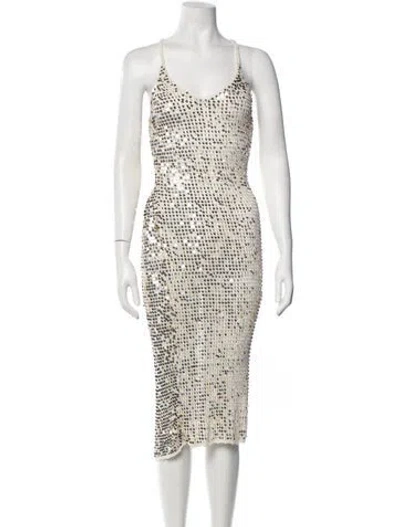 Pre-owned Retroféte Patterned Midi Length Dress In Metallic/neutrals