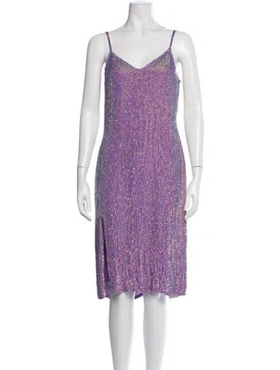 Pre-owned Retroféte Patterned Midi Length Dress W/ Tags In Metallic/purple