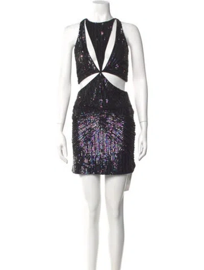 Pre-owned Retroféte Patterned Mini Dress In Black