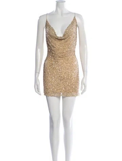 Pre-owned Retroféte Patterned Mini Dress In Gold