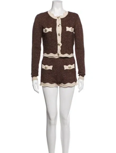 Pre-owned Retroféte Patterned Scalloped Accent Short Set In White