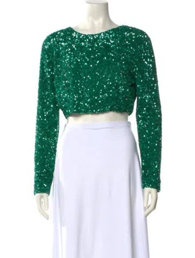 Pre-owned Retroféte Patterned Scoop Neck Crop Top In Green