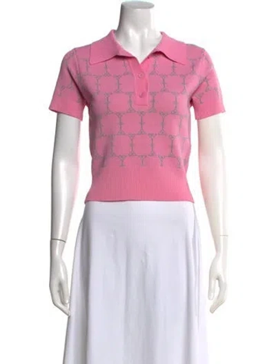 Pre-owned Retroféte Patterned Short Sleeve Polo In Pink