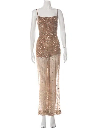 Pre-owned Retroféte Patterned Square Neckline Jumpsuit In Neutrals