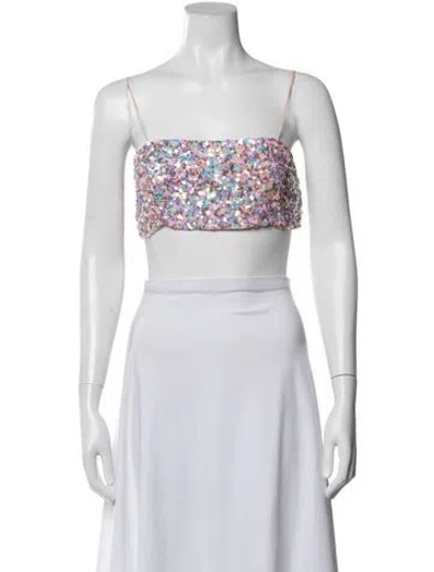 Pre-owned Retroféte Patterned Strapless Crop Top In Green