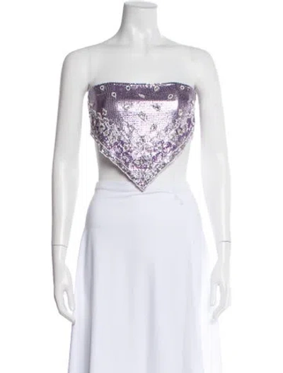 Pre-owned Retroféte Patterned Strapless Crop Top In Purple