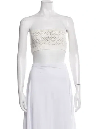 Pre-owned Retroféte Patterned Strapless Crop Top In White
