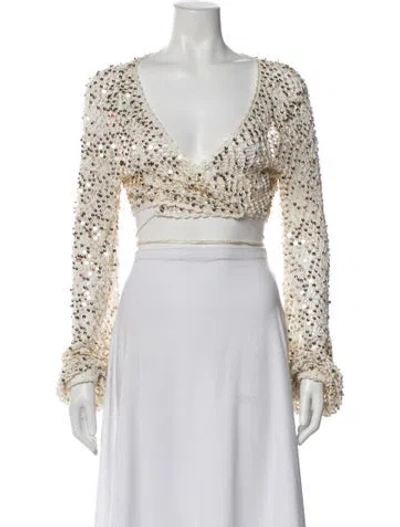 Pre-owned Retroféte Patterned V-neck Crop Top In Neutral