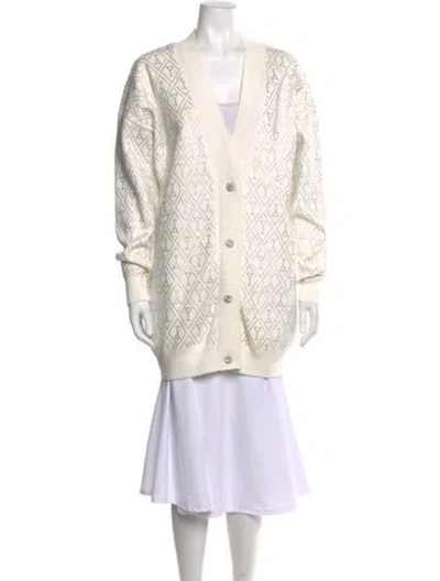 Pre-owned Retroféte Patterned V-neck Sweater In White