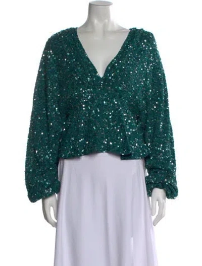 Pre-owned Retroféte Patterned V-neck Top In Green