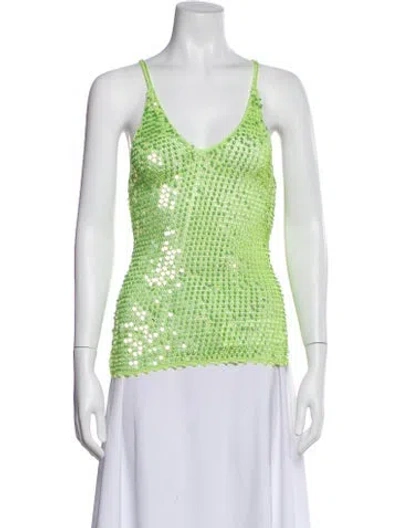 Pre-owned Retroféte Patterned V-neck Top W/ Tags In Green