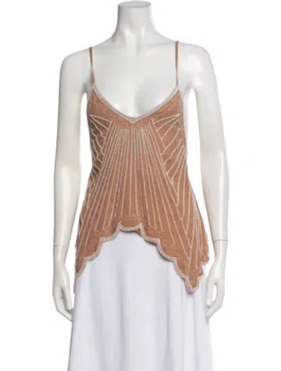 Pre-owned Retroféte Patterned V-neck Top W/ Tags In Neutral