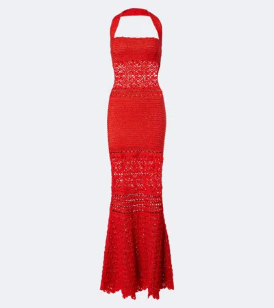 Retroféte Retrofête Peggie Crochet Cotton-blend Maxi Dress In Red