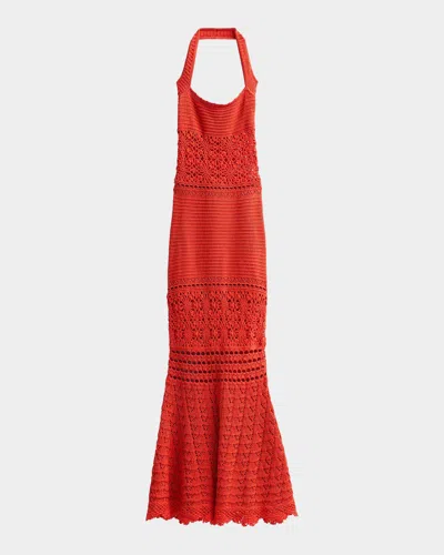 Retroféte Peggie Crocheted Halter Maxi Dress In Orange