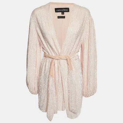 Retroféte Pink Sequin And Velvet Belted Mini Robe Dress
