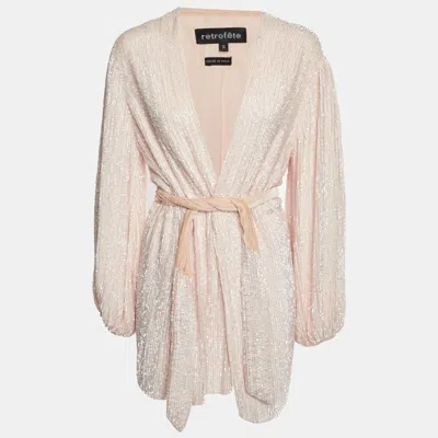 Pre-owned Retroféte Pink Sequin And Velvet Belted Mini Robe Dress S