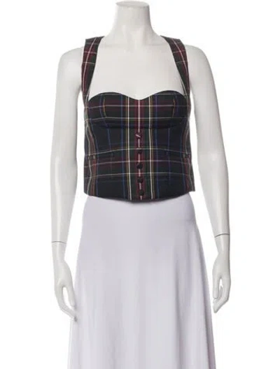Pre-owned Retroféte Plaid Print Square Neckline Crop Top In White
