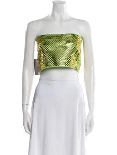 Pre-owned Retroféte Plaid Print Strapless Crop Top In Green