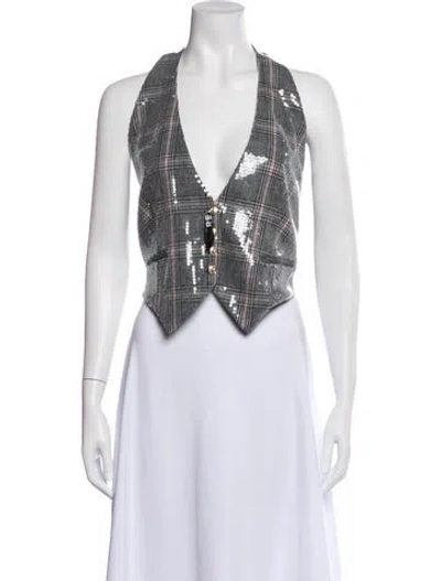 Pre-owned Retroféte Plaid Print V-neck Top In Black
