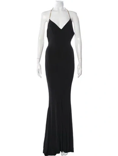 Pre-owned Retroféte Plunge Neckline Long Dress In Black