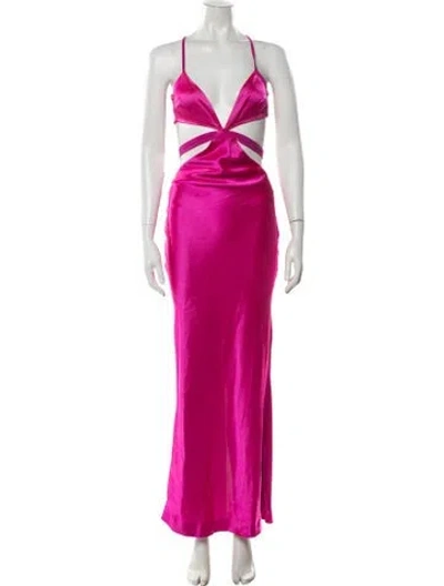 Pre-owned Retroféte Plunge Neckline Long Dress In Pink