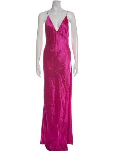 Pre-owned Retroféte Plunge Neckline Long Dress In Pink