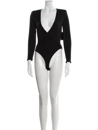 Pre-owned Retroféte Plunge Neckline Long Sleeve Bodysuit In Black