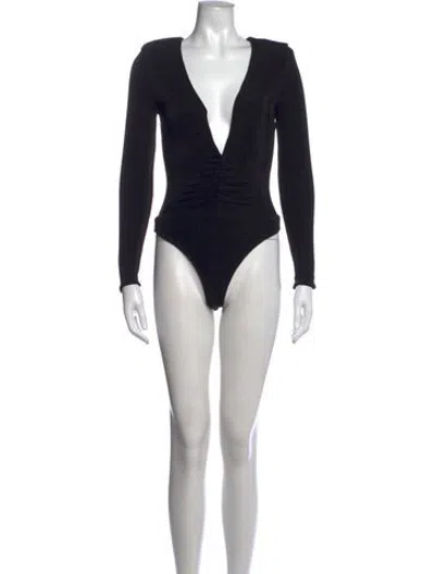 Pre-owned Retroféte Plunge Neckline Long Sleeve Bodysuit In Blue