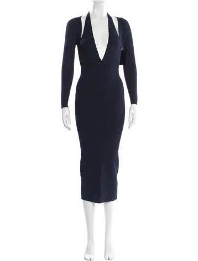 Pre-owned Retroféte Plunge Neckline Midi Length Dress W/ Tags In Blue