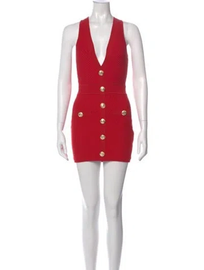 Pre-owned Retroféte Plunge Neckline Mini Dress In Red