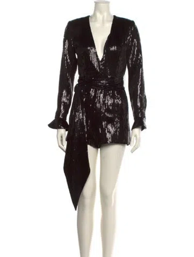 Pre-owned Retroféte Plunge Neckline Romper W/ Tags In Black