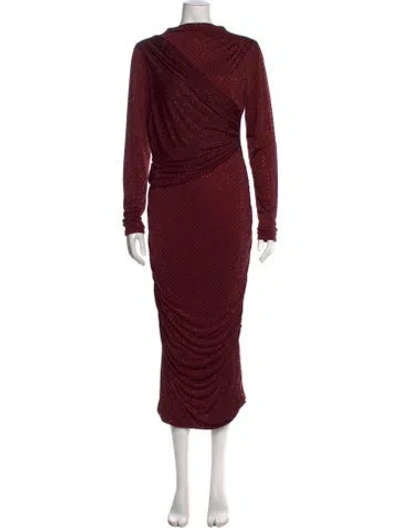 Pre-owned Retroféte Polka Dot Print Midi Length Dress In Burgundy