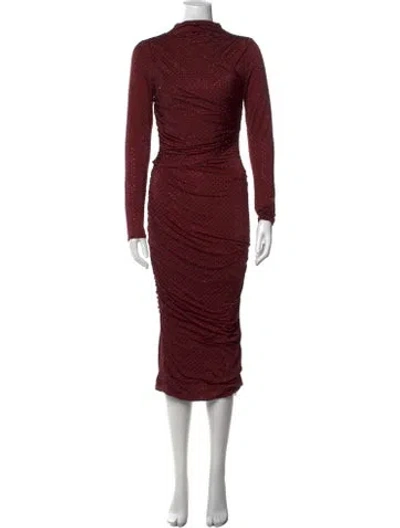 Pre-owned Retroféte Polka Dot Print Midi Length Dress In Burgundy
