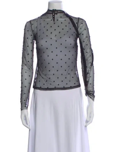 Pre-owned Retroféte Polka Dot Print Mock Neck Top In Gray