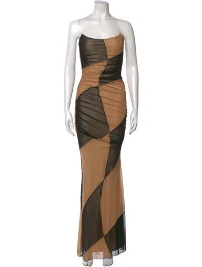 Pre-owned Retroféte Printed Long Dress In Brown