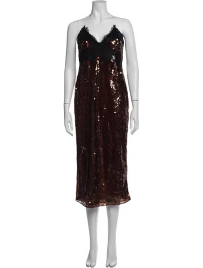 Pre-owned Retroféte Printed Midi Length Dress In Brown