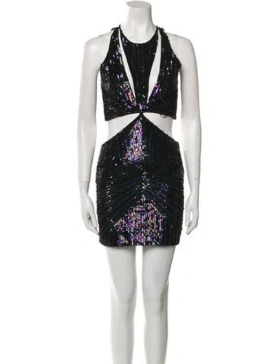 Pre-owned Retroféte Printed Mini Dress In Black