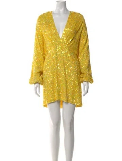Pre-owned Retroféte Printed Mini Dress In Yellow