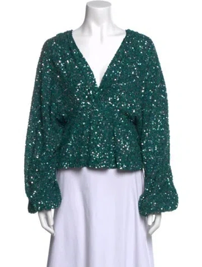 Pre-owned Retroféte Printed V-neck Crop Top In Green
