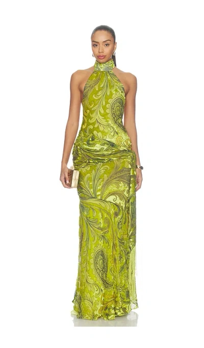 Retroféte Protea Velvet Dress In Yellow