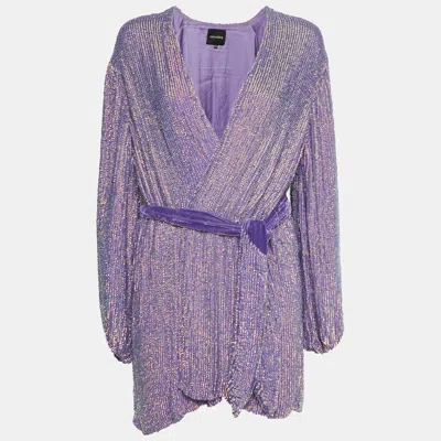 Pre-owned Retroféte Purple Sequin Belted Mini Wrap Dress Xs