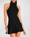 Retroféte Quinn Metallic Knit Backless Halter Mini Dress In Metallic Black