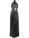Retroféte Reiss Metallic Backless Tie-back Halter Gown In Grey
