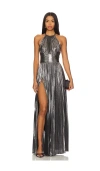 Retroféte Reiss Metallic Backless Tie-back Halter Gown In Gunmetal
