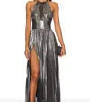 Retroféte Reiss Metallic Backless Tie-back Halter Gown In Multi