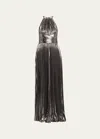 Retroféte Reiss Metallic Backless Tie-back Halter Gown In Gunmetal