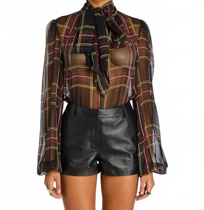 Retroféte Rhianna Silk Blouse In Tartan In Brown