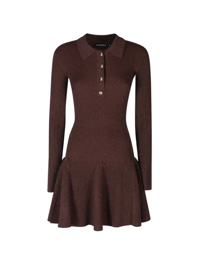Retroféte Ribbed Metallic-effect Mini Dress In Brown